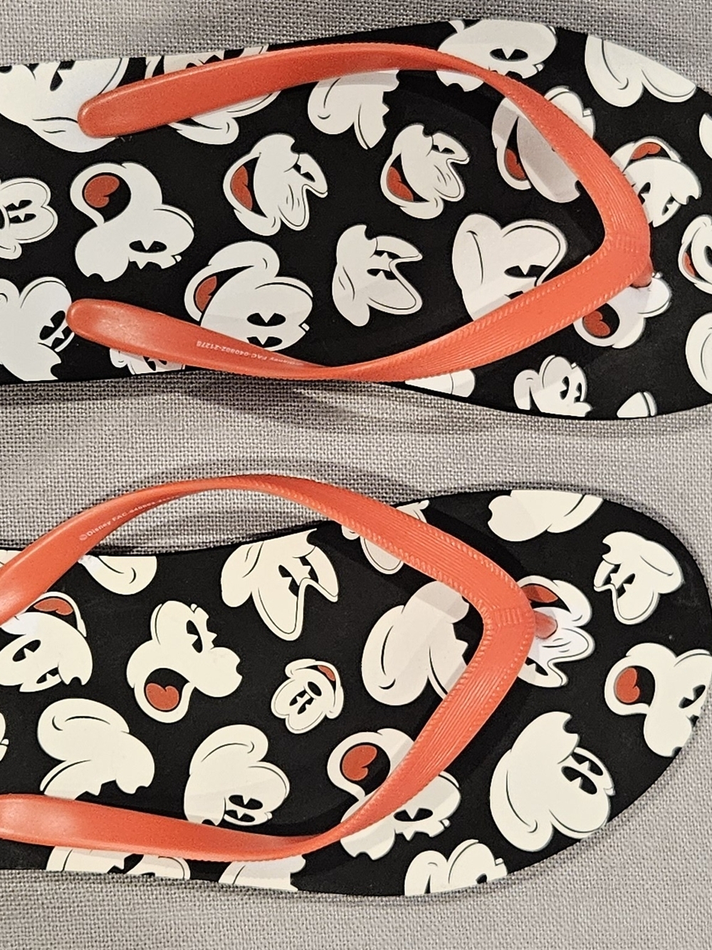 Disney Black Flip Flops with White Mickey Faces and Coral Straps NEW WITHOUT TAG